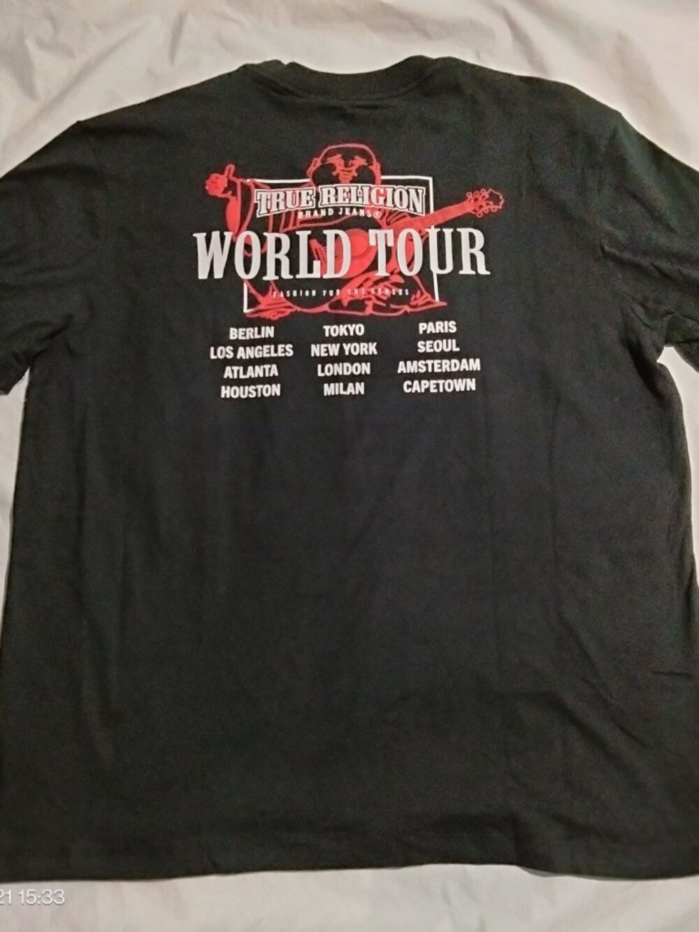 True Religion World Tour Track Tee Mens XL Jet Black Graphic T-Shirt NWT 701598